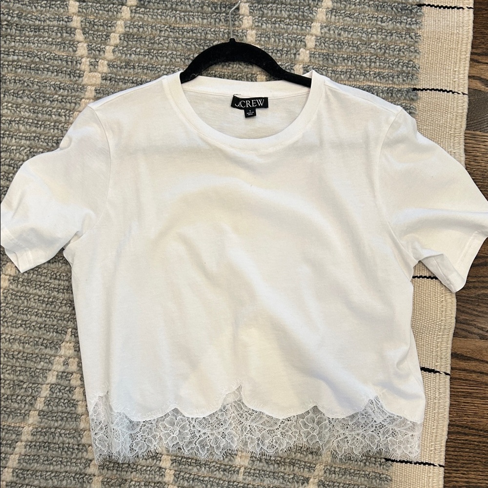 J. Crew White Short Sleeve Top with Lace Detail